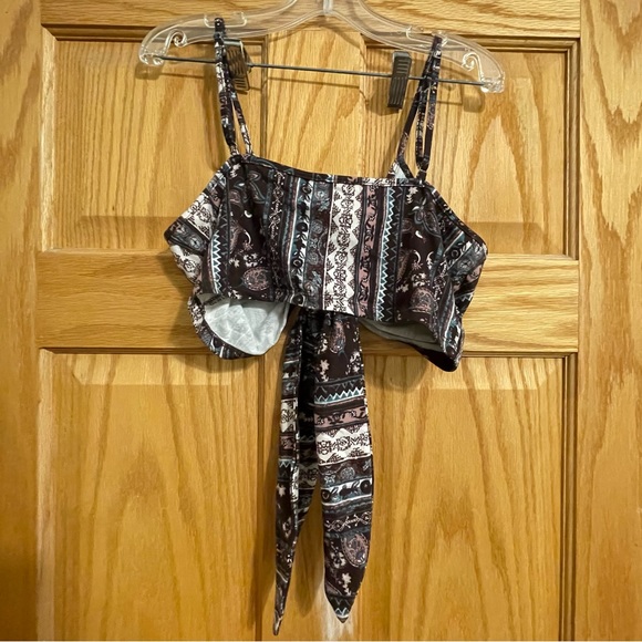 Bear Dance iHeartraves Paisley Brown Tie Front Crop Top | Boho Hippie Festival - Picture 4 of 6
